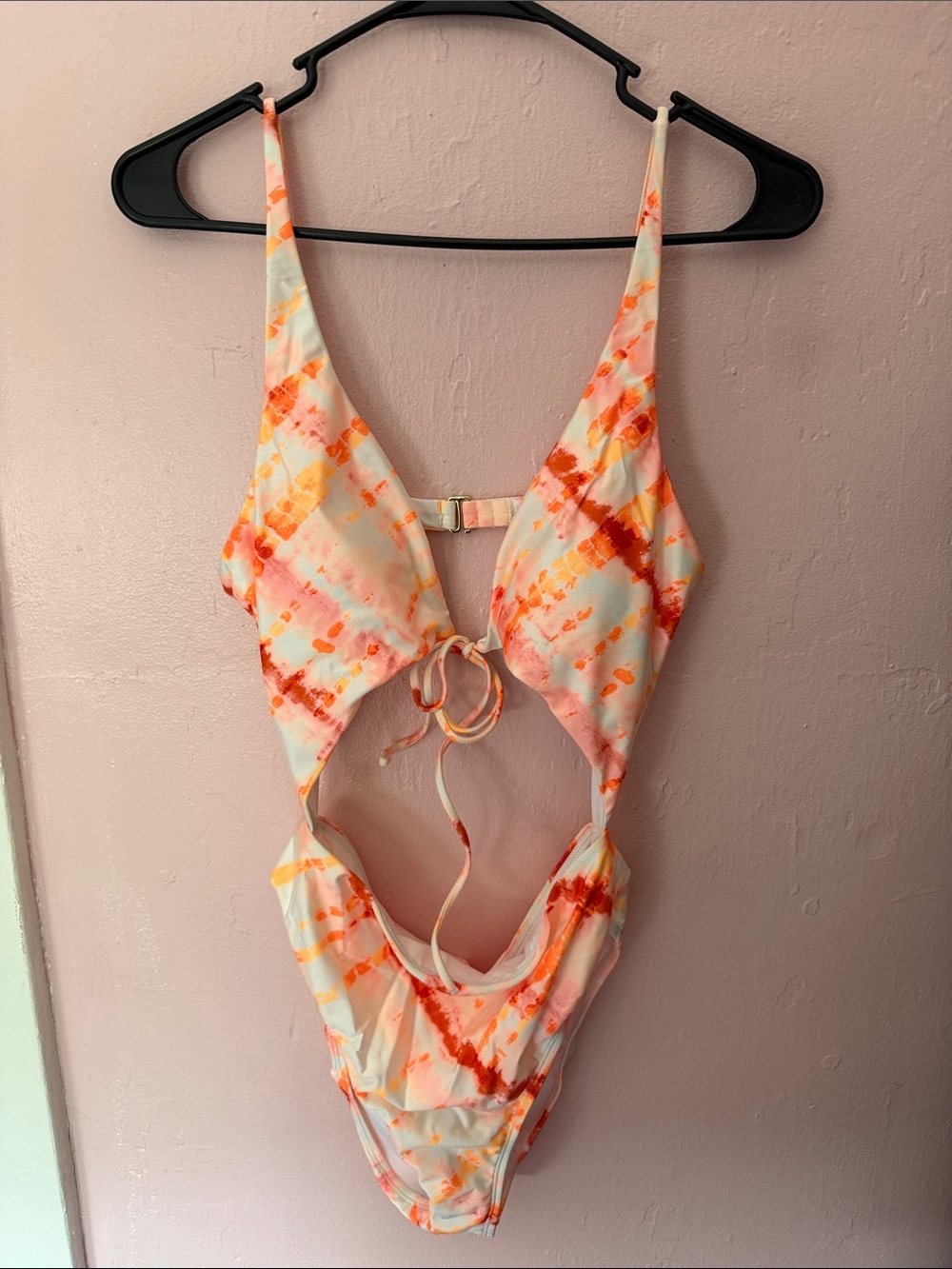 Tie-Dye Cutout One-Piece Swimsuit in Coral, Orange & Peach